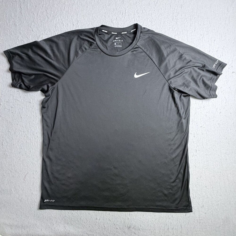 NIKE Swim Men Dri-Fit Black T-Shirt XL Running Gym Workout Athletic Short Sleeve